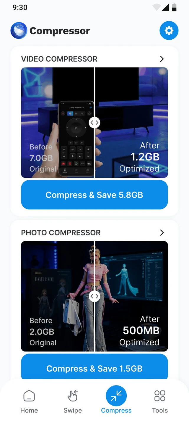 The Compress screen of the ByteClean app