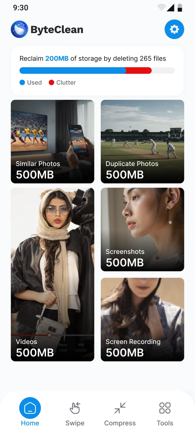 The Home screen of the ByteClean app