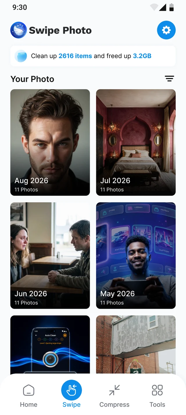The Swipe screen of the ByteClean app